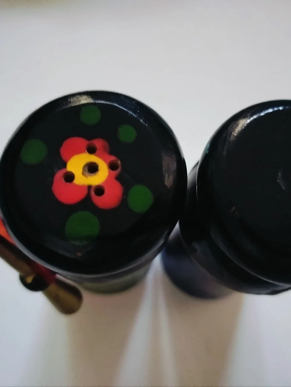 Vintage Korean Doll Mid Century Wooden Salt And Pepper Shaker Hand Painted Set